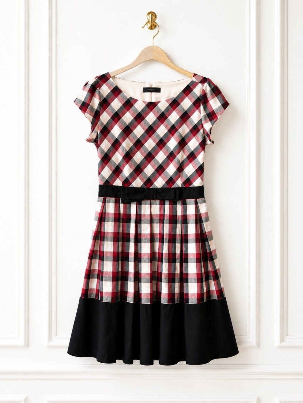 Dear Creatures Plaid Fit & Flare Dress Medium | Retro Bow Waist Cotton Blend | - Picture 6 of 9